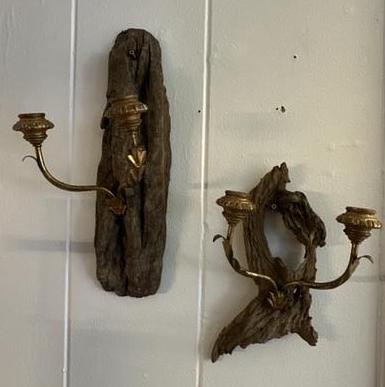 Drifted wood and vintage wall candle holders